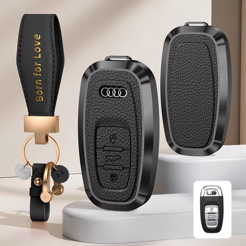 Load image into Gallery viewer, Audi Aluminum Alloy Leather Car Key Fob Case Cover For A6L, A4L, Q5L, A3L, Q3, Q2L, A5, A7L, Q7, A8, Q4 e-tron - i-Station Mobile Phone &amp; Electronic Device Repair and Accessories
