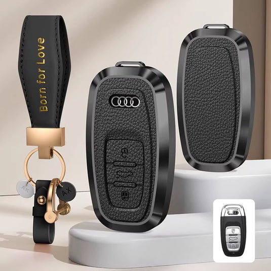 Audi Aluminum Alloy Leather Car Key Fob Case Cover For A6L, A4L, Q5L, A3L, Q3, Q2L, A5, A7L, Q7, A8, Q4 e-tron - i-Station Mobile Phone & Electronic Device Repair and Accessories