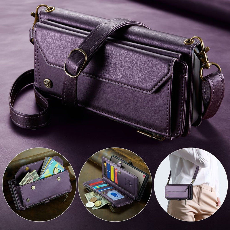 Load image into Gallery viewer, [With Card Slot] Samsung Galaxy A72 (SM-A725) - Women Crossbody PU Leather Zipper Wallet Series Stand Case with Lanyard
