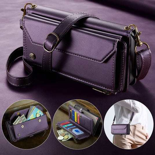 [With Card Slot] Samsung Galaxy A55 (SM-A556) - Women Crossbody PU Leather Zipper Wallet Series Stand Case with Lanyard