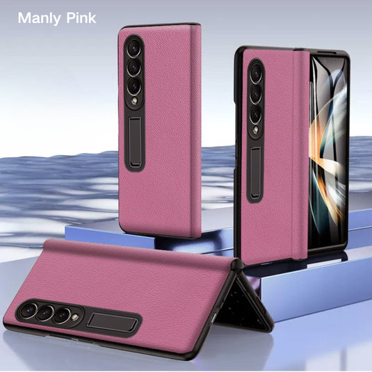 Samsung Galaxy Fold 4 (SM-F936) - Case and Film Integrated Genuine Leather Series Stand Case