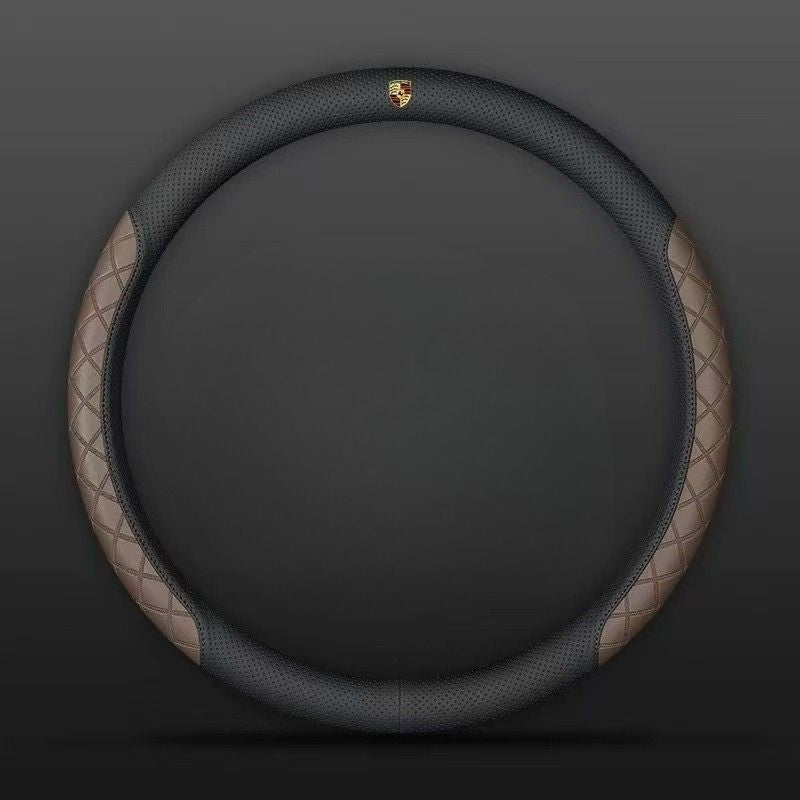 Load image into Gallery viewer, Porsche PU Leather Steering Wheel Cover with Heat-Pressed Embossed Texture For Cayenne, Macan, Panamera, 718, 911, Taycan
