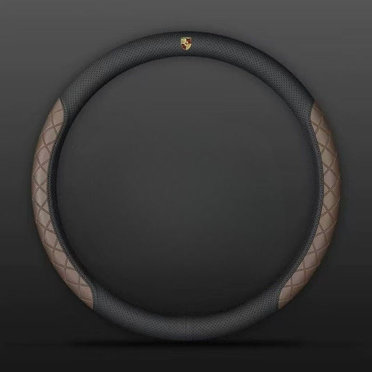 Porsche PU Leather Steering Wheel Cover with Heat-Pressed Embossed Texture For Cayenne, Macan, Panamera, 718, 911, Taycan
