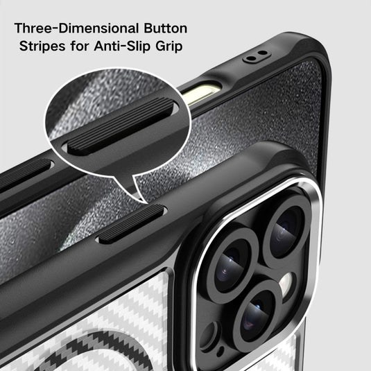 [Magsafe Compatible] Apple iPhone 16/Plus/Pro/Max/e - Carbon Fiber Texture MagSafe Translucent Phone Case