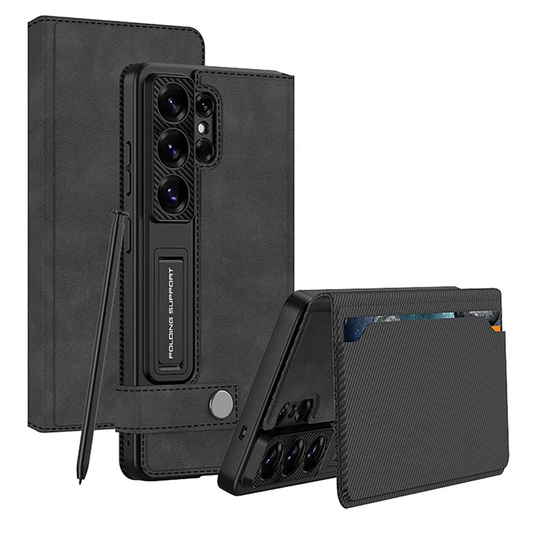 [With Card Slot] Samsung Galaxy S26 Ultra - Business Style Matte Leather Flip Magnetic Clasp Wallet Case