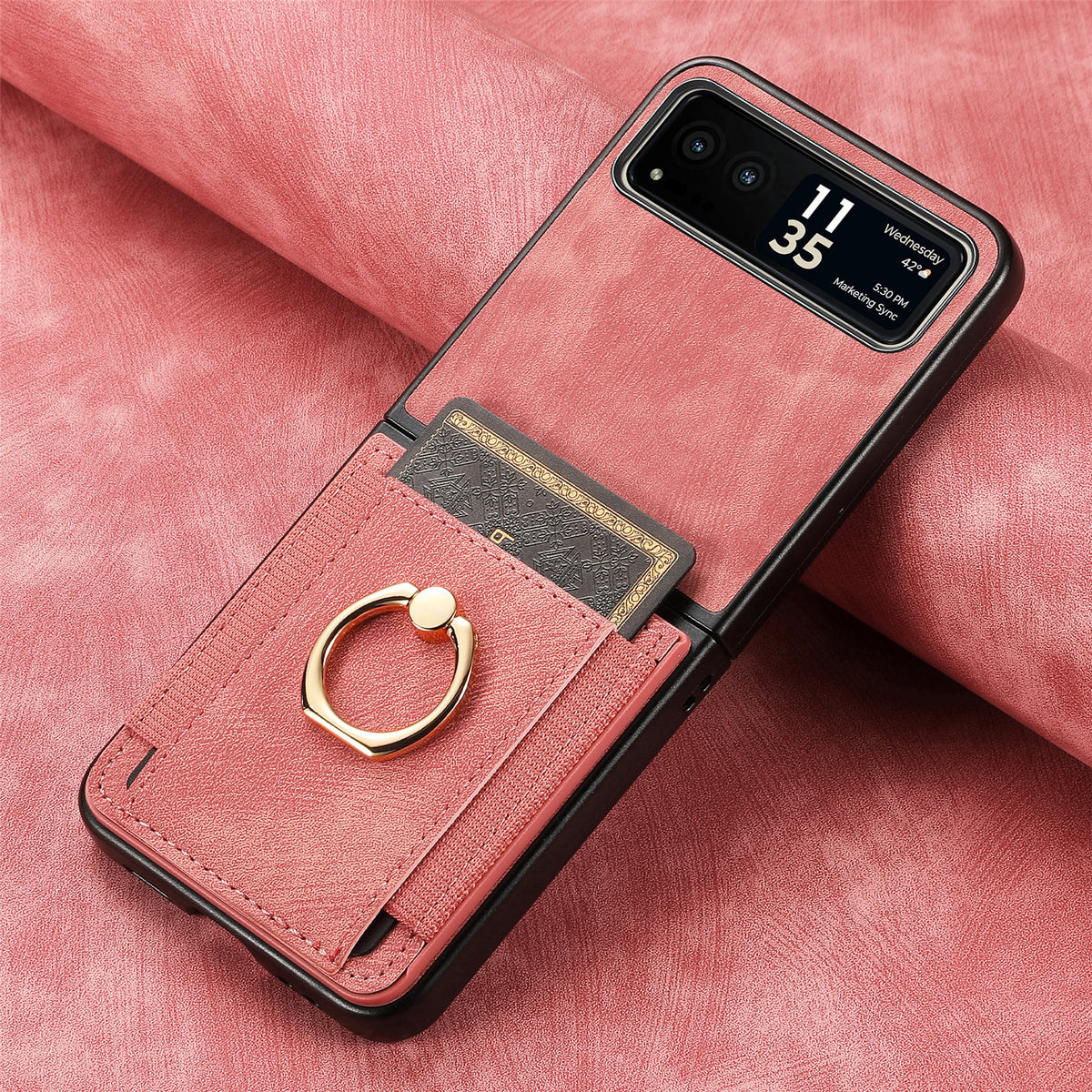 [With Ring Bracket] Motorola Moto Razr 60 PU Vegan Leather Card Slot Protective Case - i-Station Mobile Phone & Electronic Device Repair and Accessories