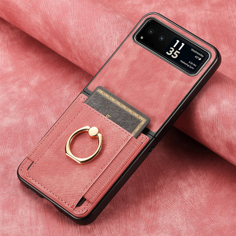 Load image into Gallery viewer, [With Ring Bracket] Motorola Moto Razr 60 PU Vegan Leather Card Slot Protective Case
