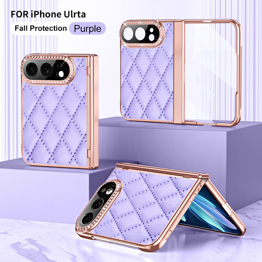 Apple iPhone Ultra / Fold - Luxury Diamond Leather-Textured Folding Case with Hinge Protection