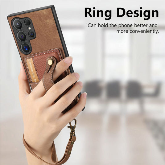 [With Card Slot] Samsung Galaxy S23/Plus/Ultra/FE - Business PU Leather Covering Wallet Series Stand Case With a Ring