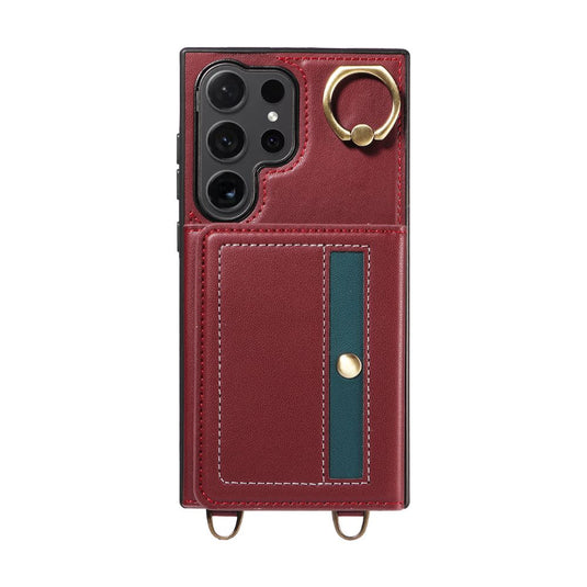 [With Card Slot] Samsung Galaxy S24/Plus/Ultra - Business Crossbody PU Leather Wallet Series Stand Case With Lanyard