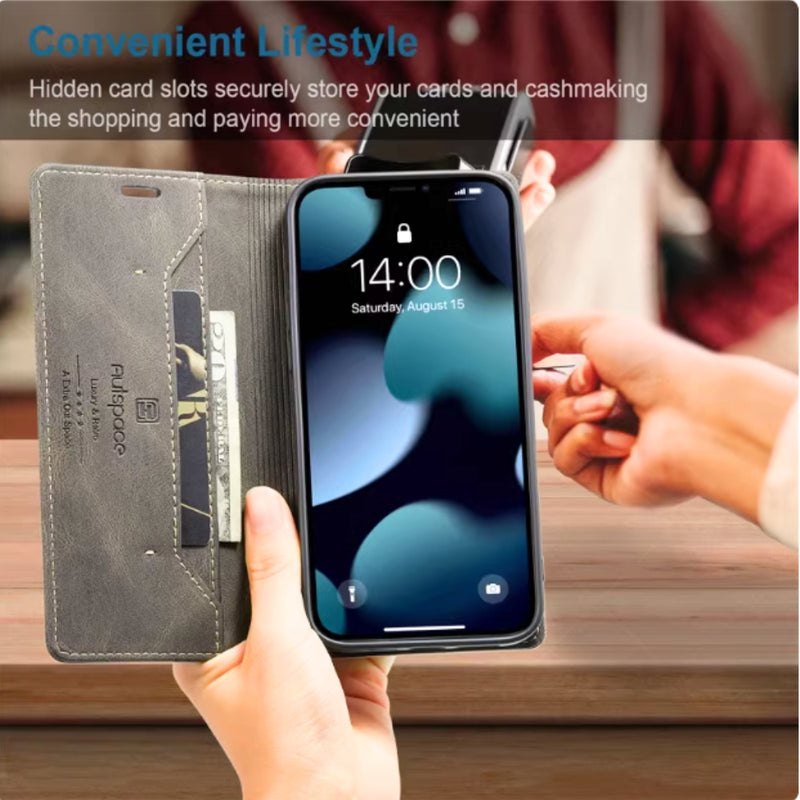 Load image into Gallery viewer, [With Card Slot][Adjustable Bracket] Apple iPhone 12/mini/Pro/Max - Foldable Anti-slip Anti-drop PU Leather Flip Wallet Series Stand Case
