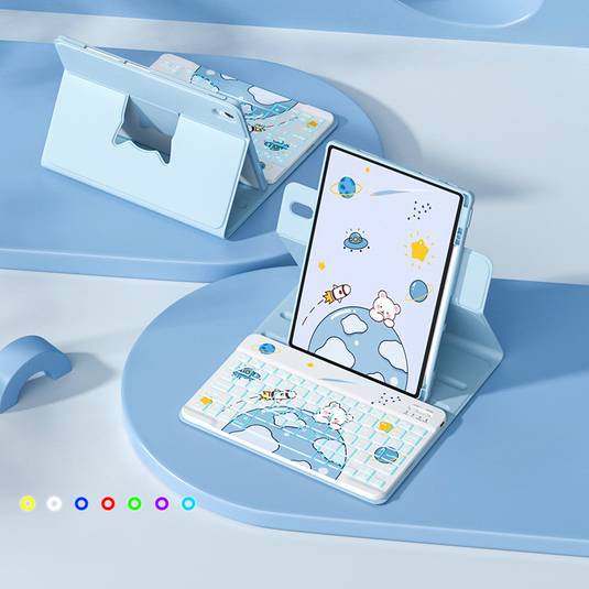 [With Backlit] Apple iPad 5/6 9.7'' 5/6th Gen (2017/2018) - Cartoon Rotation Magnetic Adsorption Keyboard Case - i-Station Mobile Phone & Electronic Device Repair and Accessories