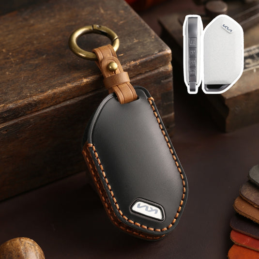 Kia Handcrafted Genuine Leather Car Key Protective Case For Carnival, Ev9, Picanto, Gt Line