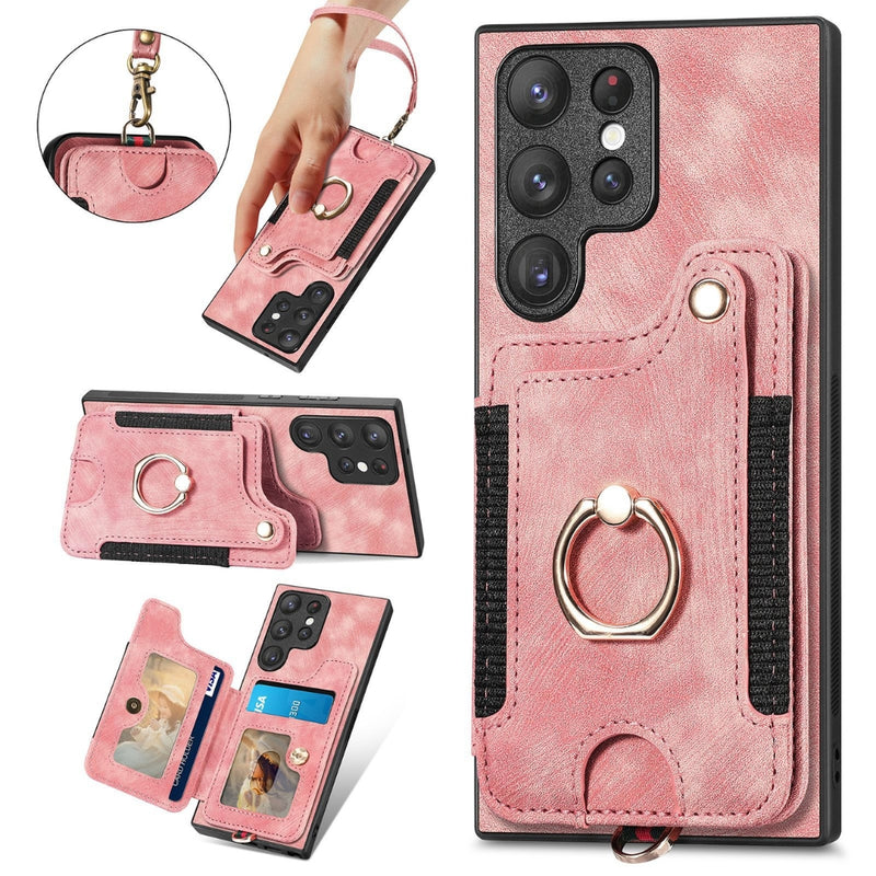 Load image into Gallery viewer, [With Card Slot] Samsung Galaxy A71 4G (SM-A715) - Anti-skimming PU Leather Stand Series Case With Leather Lanyard and Ring
