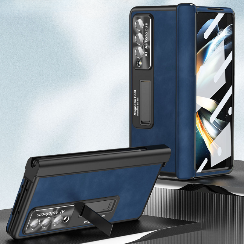 Load image into Gallery viewer, Samsung Galaxy Z Fold 4 SM-F936 Dual-hinge Full-cover Protection Genuine Leather Series Case
