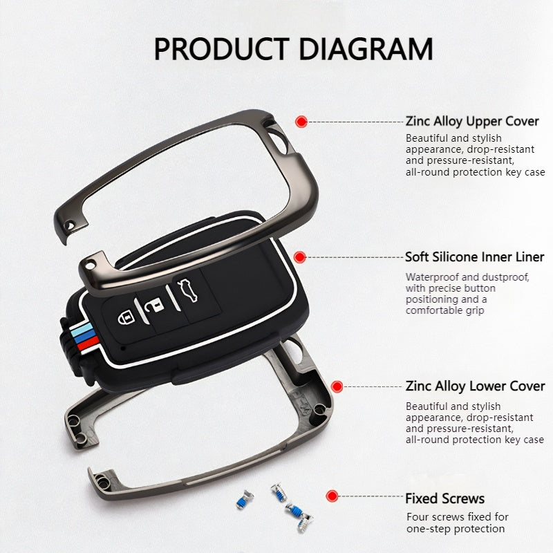 Load image into Gallery viewer, Toyota Metal Shell &amp; Soft Silicone Full Protection Car Key Fob Case Cover For Camry RAV4 Highlander Avalon C-HR Prius Corolla - i-Station Mobile Phone &amp; Electronic Device Repair and Accessories
