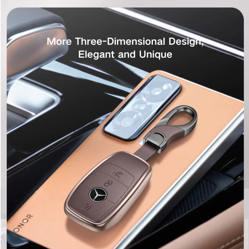 Load image into Gallery viewer, Mercedes Benz Aluminum Alloy Leather Key Protection Case For Benz A, C, E, S, G-Class, GLA, GLB, GLC, GLE, GLS, CLA, CLS, EQC
