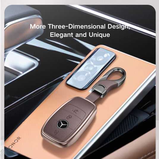 Mercedes Benz Aluminum Alloy Leather Key Protection Case For Benz A, C, E, S, G-Class, GLA, GLB, GLC, GLE, GLS, CLA, CLS, EQC