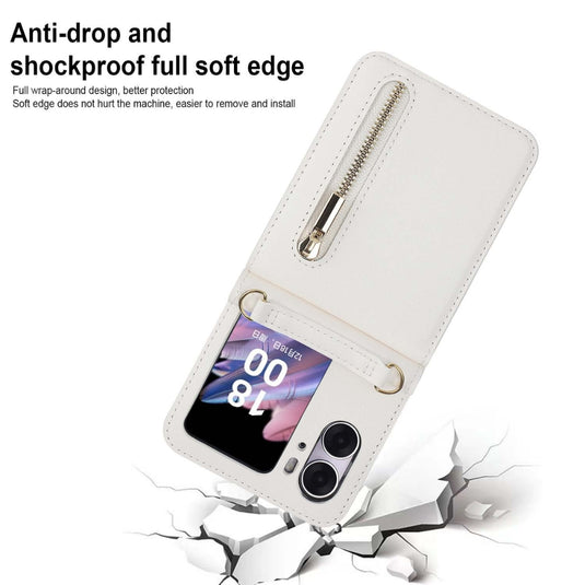 [With Shoulder Strap] OPPO Find N3 Flip (PHT110, CPH2519) - PU leather Crossbody Wallet Style Shockproof Phone Case