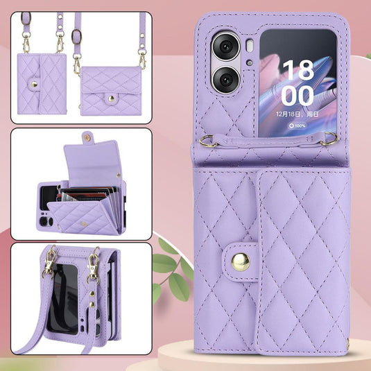 [With Card Slot] OPPO Find N3 Flip (PHT110) - Women Crossbody Simple PU Leather Wallet Series Case With Lanyard