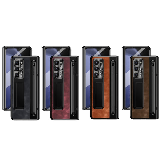 [With Card Slot] Samsung Galaxy Z Fold 5 5G (SM-F946) - Retro Leather Folding Stand Series Shockproof Case