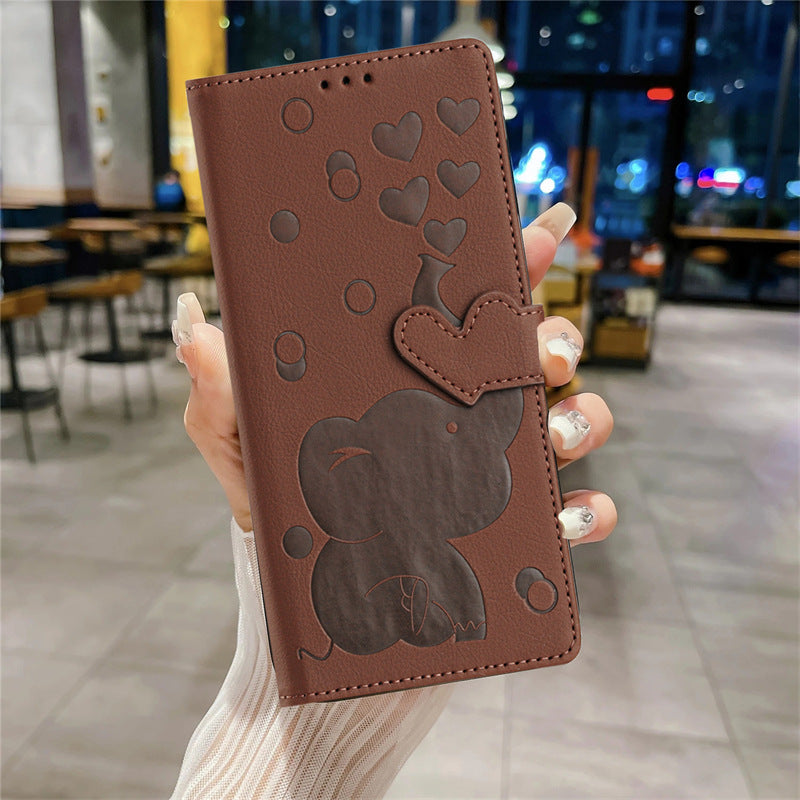 Load image into Gallery viewer, Samsung Galaxy A26 (SM-A266) - Cartoon Heart-shaped Elephant PU Leather Wallet Series Case
