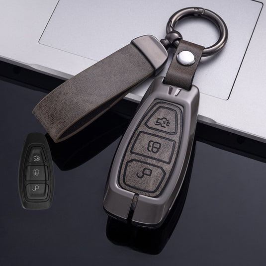 Ford Zinc Alloy Leather Folding Key Case For Ranger, Mustang, Everest, Escape, Puma, Transit, Focus, Fiesta, Ranger Raptor, Mondeo