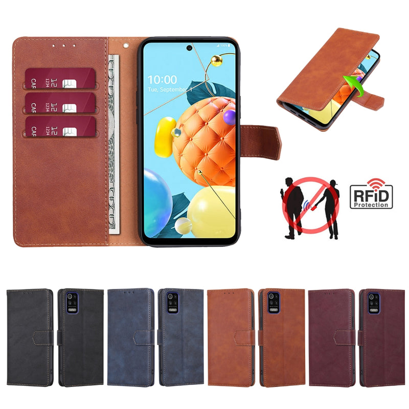 Load image into Gallery viewer, LG Q70 - Business Magnetic RFID Blocking PU Leather Wallet Series Stand Case
