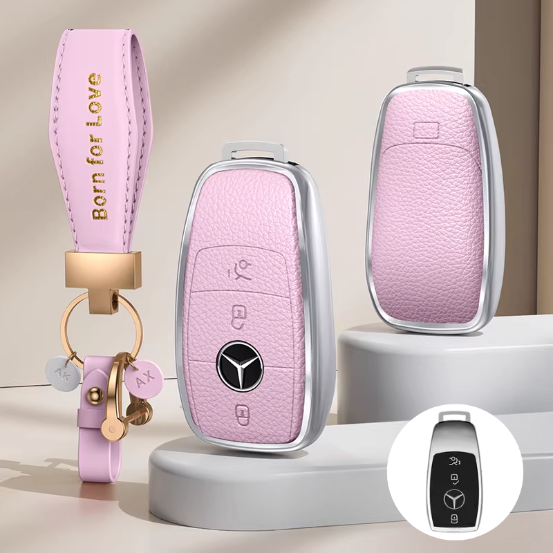 Load image into Gallery viewer, Mercedes Benz Aluminum Alloy Leather Car Key Fob Case Cover For Benz A, C, E, S, G-Class, GLA, GLB, GLC, GLE, GLS, CLA, CLS, EQC
