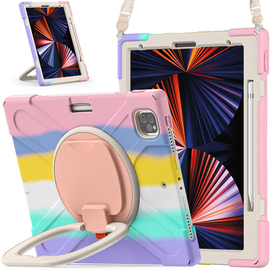 [With Shoulder Strap] Apple iPad Pro 12.9" 3rd/4th/5th/6th Gen 360 Degree Rotation Heavy Duty EVA Kid Friendly Ring Holder Stand Case