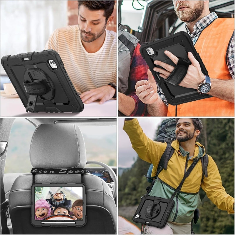 Load image into Gallery viewer, [Built-in 360° Rotating Hand Strap &amp; Stand] Apple iPad Pro 11 Inch 7th Gen M4 Chip 2024 - Shockproof with Screen Protector Pencil Holder Heavy Duty Series Case
