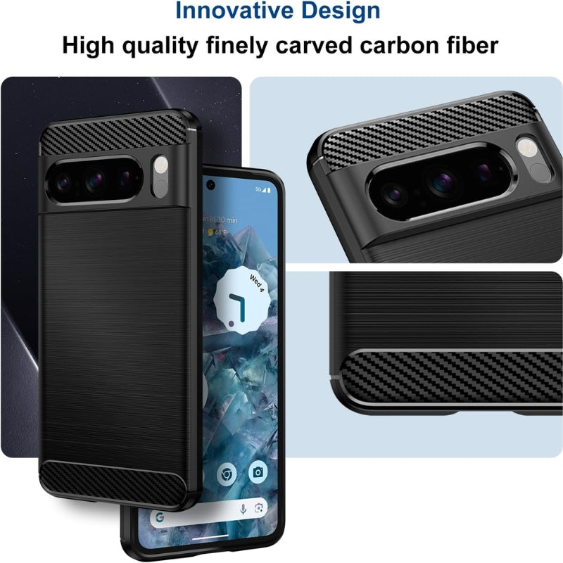 Load image into Gallery viewer, Google Pixel 8/8Pro/8A - Slim Fit Phone Cover with Shock-Absorption, Carbon Fiber TPU Rubber Protective Essentials Series Case
