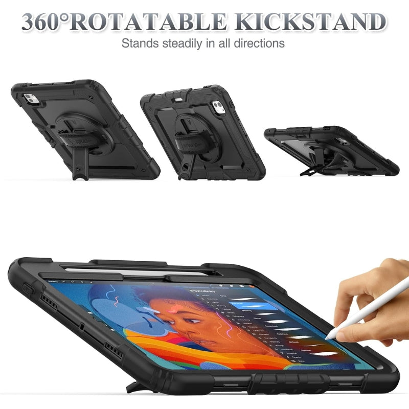 Load image into Gallery viewer, [Built-in 360° Rotating Hand Strap &amp; Stand] Apple iPad Pro 11 Inch 7th Gen M4 Chip 2024 - Shockproof with Screen Protector Pencil Holder Heavy Duty Series Case
