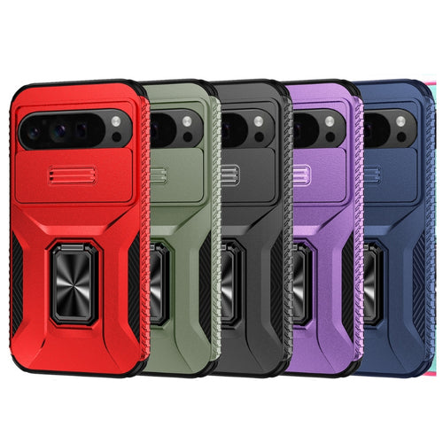 [with Camera Cover] [Rotated Ring stand] Google Pixel 9/Pro/Pro XL - Military Grade Shockproof Heavy Duty Protective Case