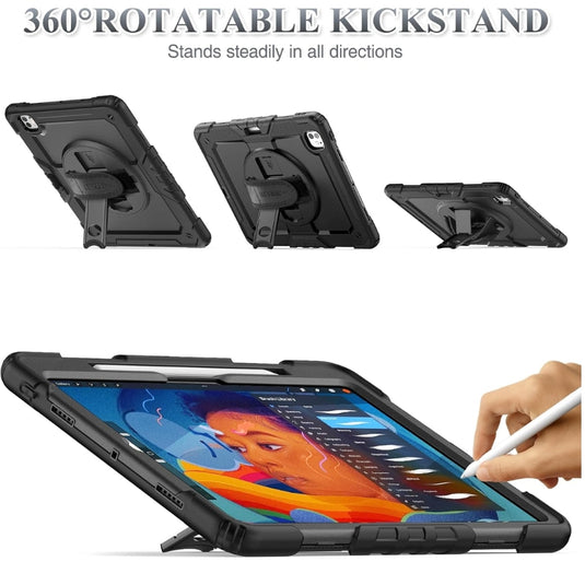 [Built-in 360° Rotating Hand Strap & Stand] Apple Ipad Pro 13" 7th Gen M4 Chip 2024 Shockproof with Screen Protector Pencil Holder Heavy Duty Series Case