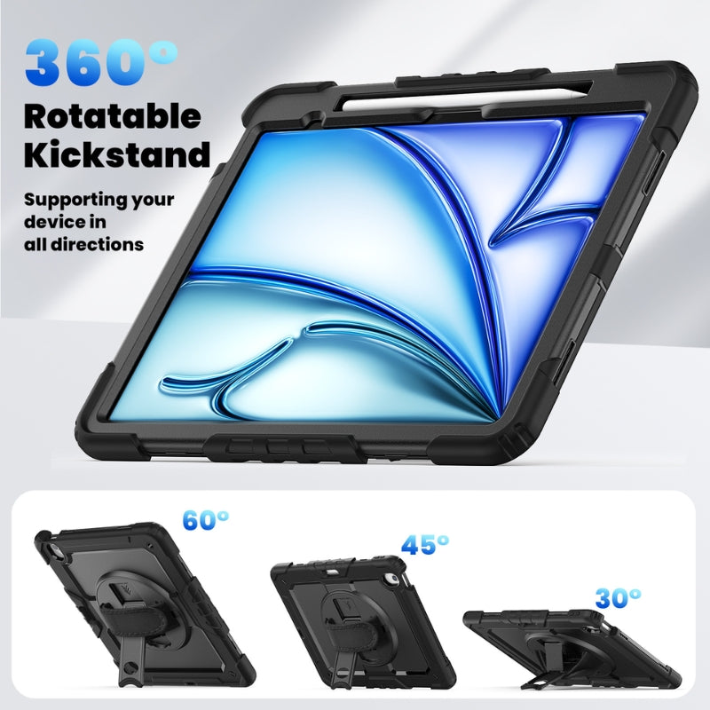 Load image into Gallery viewer, [Built-in 360° Rotating Hand Strap &amp; Stand] Apple iPad Air 13-inch M3 (2025) Shockproof With Screen Protector Pencil Holder Heavy Duty Series Case
