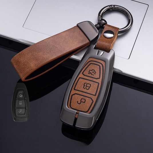 Ford Zinc Alloy Leather Folding Key Case For Ranger, Mustang, Everest, Escape, Puma, Transit, Focus, Fiesta, Ranger Raptor, Mondeo