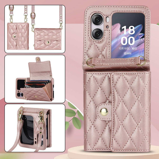 [With Card Slot] OPPO Find N3 Flip (PHT110) - Women Crossbody Simple PU Leather Wallet Series Case With Lanyard