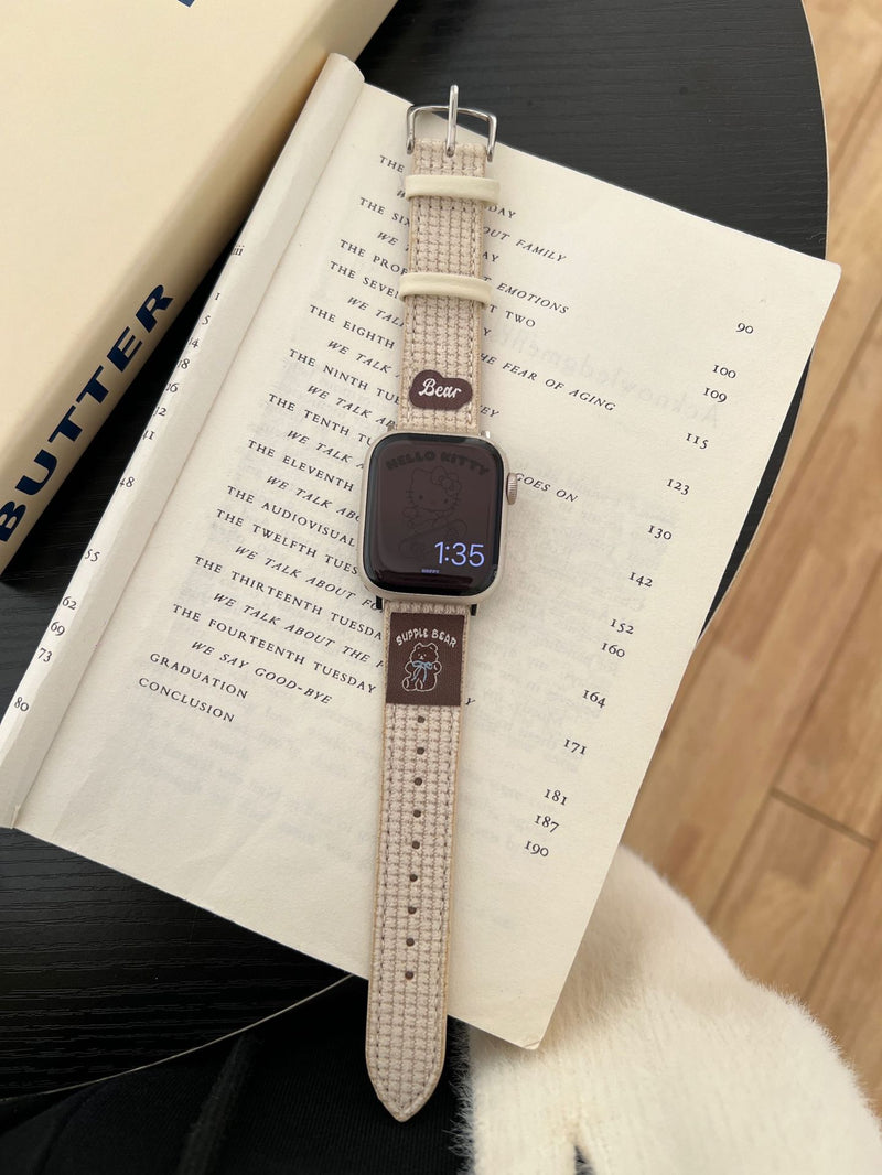 Load image into Gallery viewer, Apple Watch Series 1/2/3/4/5/6/SE/7/8/9/10/Ultra - Waffle Pattern Cartoon Animal Logo Leather Watch Band
