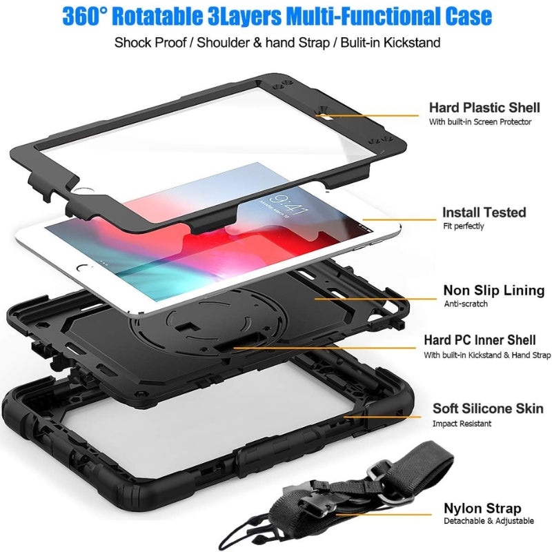 Load image into Gallery viewer, [Built-in 360° Rotating Hand Strap &amp; Stand] Apple Ipad Mini 7.9&quot; 5th/4th Gen (2019/2015) Shockproof with Screen Protector Pencil Holder Heavy Duty Series Case
