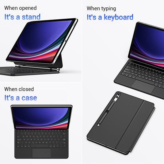 [[Magic Keybord][With BacKlit] Samsung Galaxy Tab S7 Plus/S8 Plus/S9 Plus 12.4" - Precision Multi-Touch Trackpad Magnetic Smart Wireless Keyboard Case