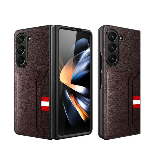 [With Card Slot] Samsung Galaxy Fold 4 (SM-F936) - 2-in-1 Design Tempered Glass Screen Protector + PU Leather Wallet Series Case