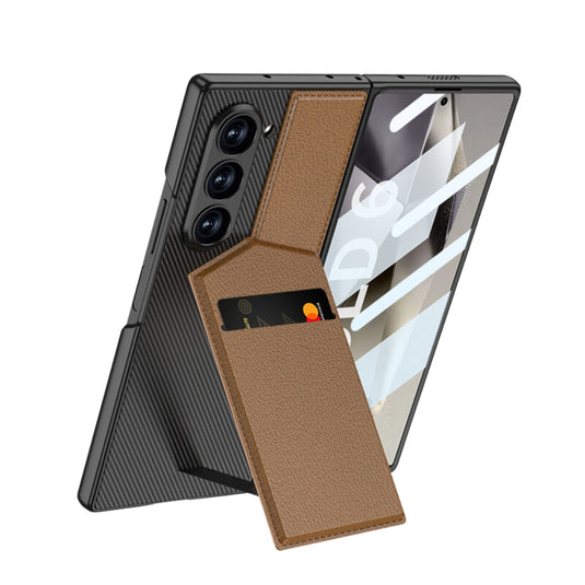 [With Card Slot] Samsung Galaxy Z Fold 6 (SM-F956) - Shell-membrane Integrated Magnetic Card Holder Stand Case