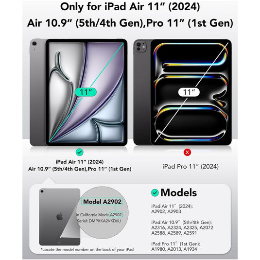 [Built-in & Stand][Pencil Holder] Apple  iPad Air 11 Inch Case M2(2024), iPad Air 5th/4th Gen (2022/2020) Powerful Magnetic Attachment Slim Trifold Stand Supports Pencil(USB-C) Durable Protection Case