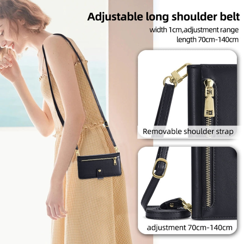 Load image into Gallery viewer, LG Stylo 5 - Women Crossbody PU Leather Wallet Series Stand Case With Long Shoulder Strap + Short Wrist Strap
