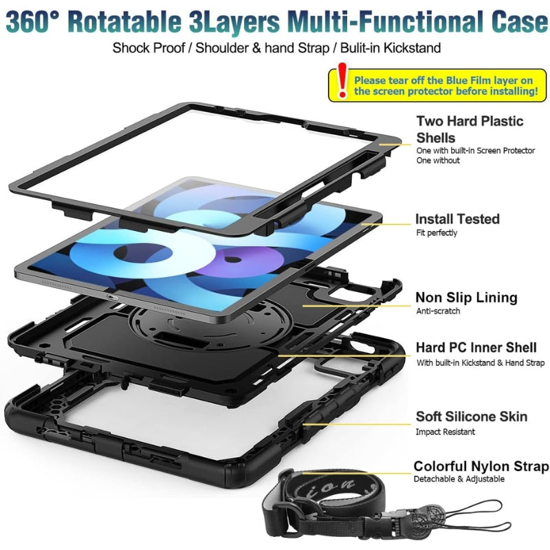 Load image into Gallery viewer, [Built-in 360° Rotating Hand Strap &amp; Stand] Apple Ipad Pro 11&quot; 6th/5th/4th/3rd Gen (2022/2020/2020/2018) Shockproof with Screen Protector Pencil Holder Heavy Duty Series Case
