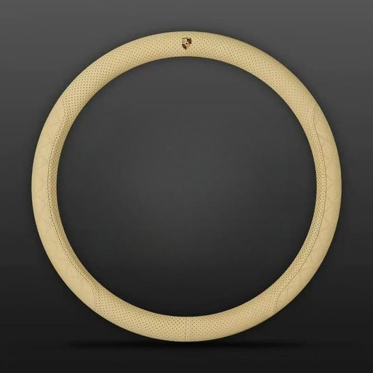 Porsche PU Leather Steering Wheel Cover with Heat-Pressed Embossed Texture For Cayenne, Macan, Panamera, 718, 911, Taycan