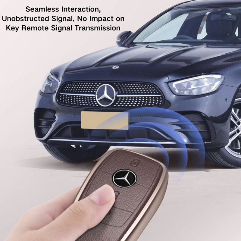 Load image into Gallery viewer, Mercedes Benz Aluminum Alloy Leather Key Protection Case For Benz A, C, E, S, G-Class, GLA, GLB, GLC, GLE, GLS, CLA, CLS, EQC
