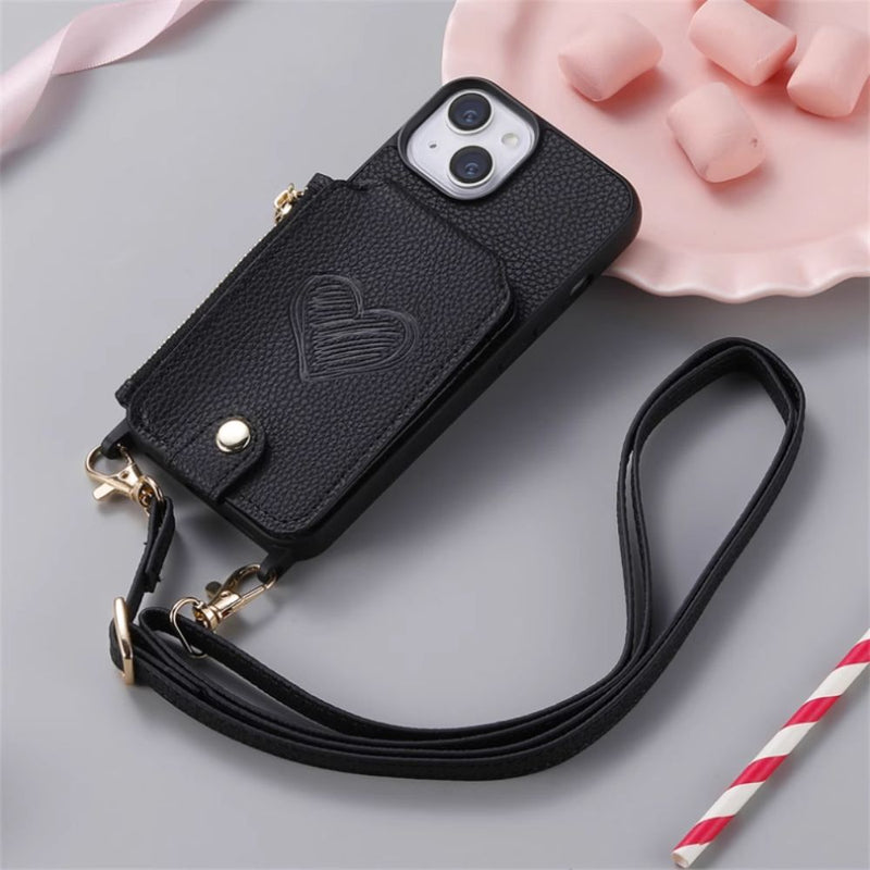 Load image into Gallery viewer, [With Card Slot][Car Magsafe Compatible] Apple iPhone 13/Pro/Max - Women Crossbody Zip Leather Wallet With Lanyard Drop proof Case
