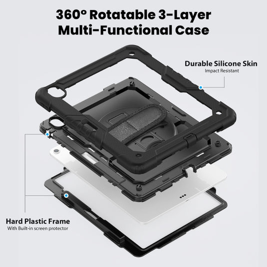 [Built-in 360° Rotating Hand Strap & Stand] Apple iPad 10.9 Inch 10th Gen (2022) Shockproof with Screen Protector Pencil Holder Heavy Duty Series Case